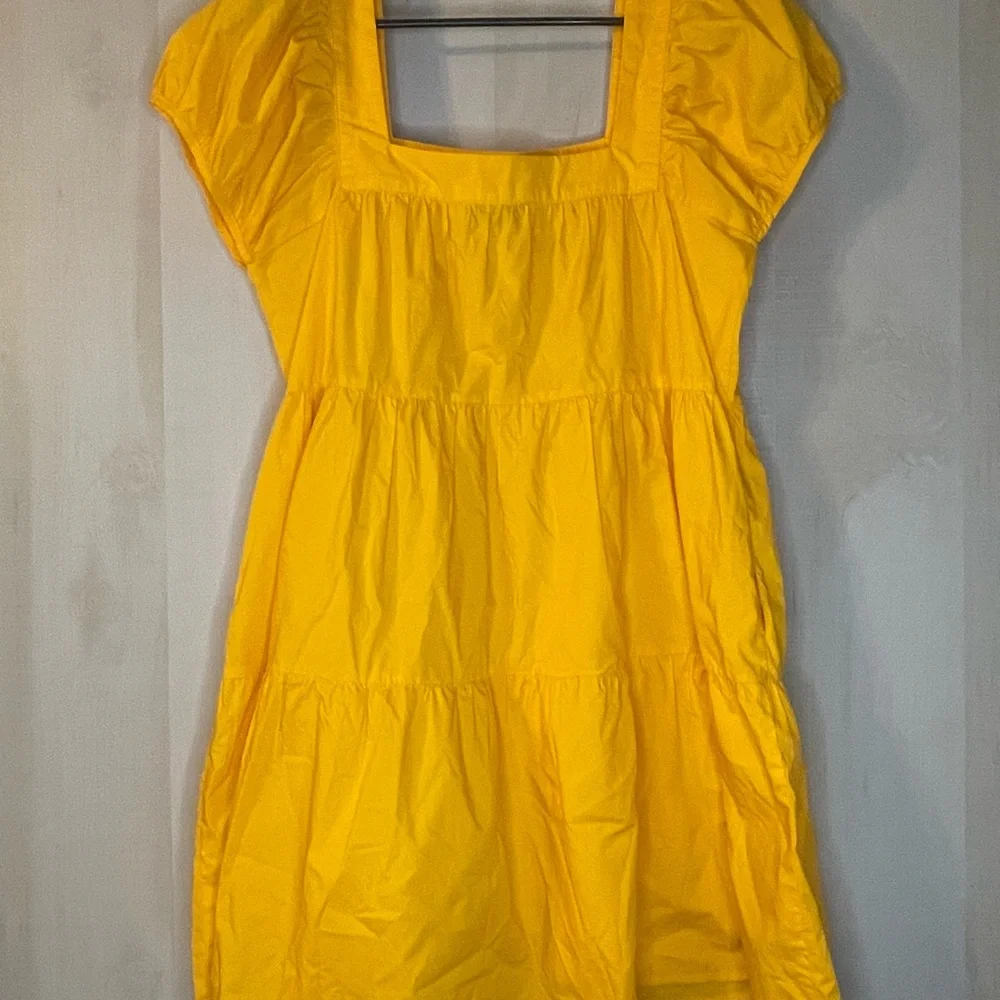 GREYLIN WOMEN'S LORA POPLIN CAP SLEEVE TIERED DRESS SIZE MEDIUM YELLOW ORANGE‎